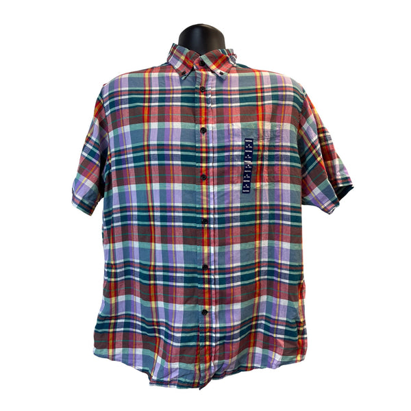 Lands End Mens Traditional Fit Plaid Button-Down Shirt Size M 15-15.5 - New