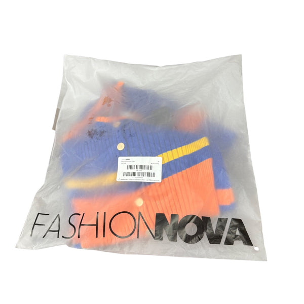 Fashion Nova Womens Blue/Orange Maxi Dress Affectionate Rush Ribbed Pattern Size M