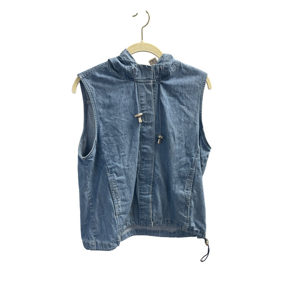 Blasport By Bill Blass Hooded Denim Vest M Sleeveless Casual Lightweight Blue