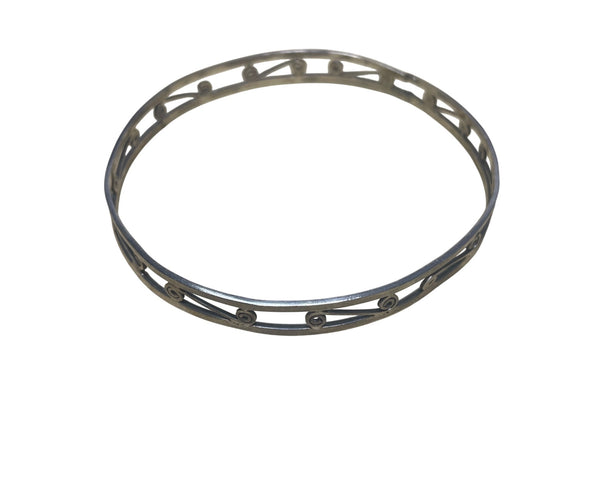 Vintage Silver-Plated Openwork Swirl Design Bangle Bracelet Womens Jewelry