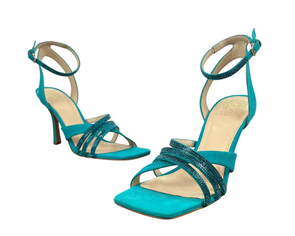 Vince Camuto Women’s Evening Jade Blue Suede Brevern Strappy Heels Sz 10M - New