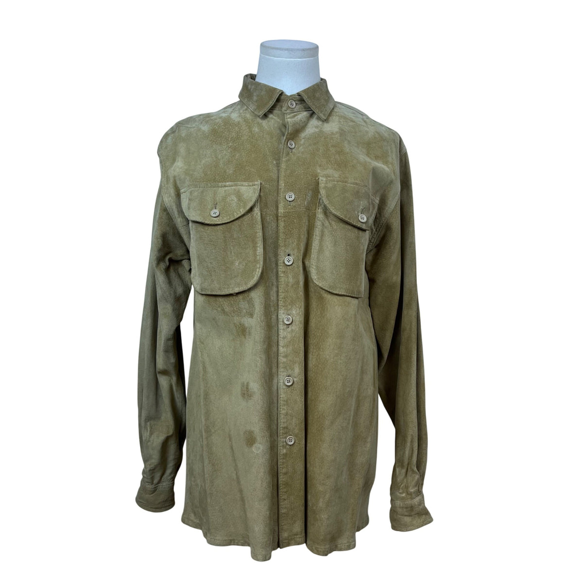 Georgetown Women’s Khaki Leather Button-Up Shirt Two Pockets Vintage Soft Sz S