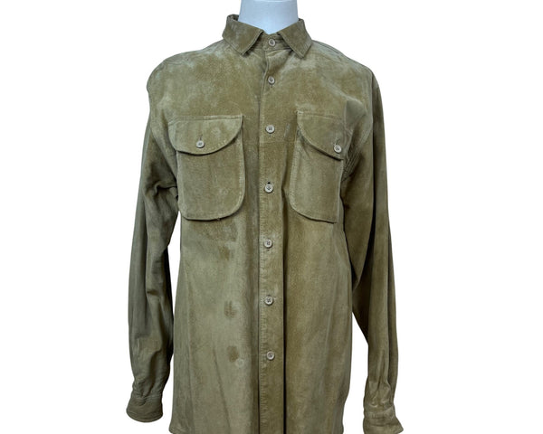 Georgetown Women’s Khaki Leather Button-Up Shirt Two Pockets Vintage Soft Sz S