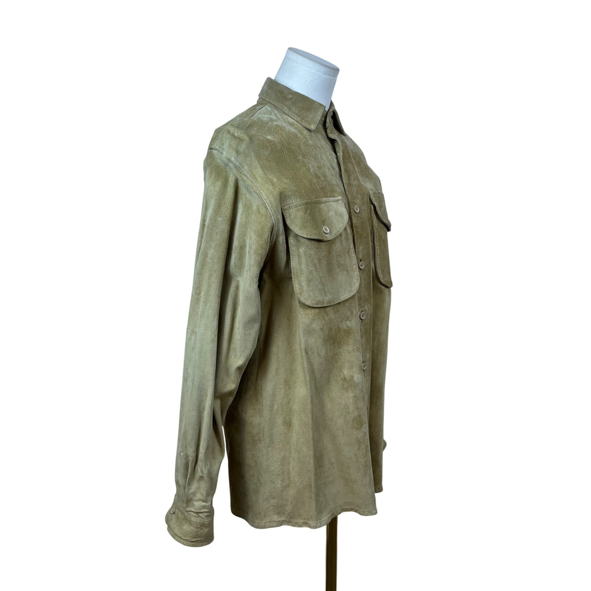 Georgetown Women’s Khaki Leather Button-Up Shirt Two Pockets Vintage Soft Sz S