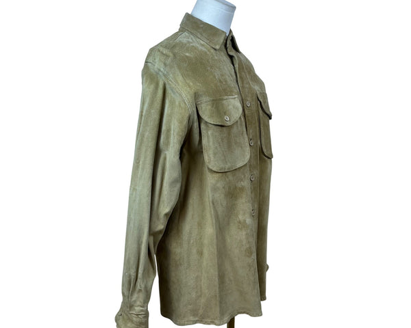 Georgetown Women’s Khaki Leather Button-Up Shirt Two Pockets Vintage Soft Sz S