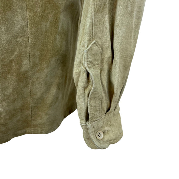 Georgetown Women’s Khaki Leather Button-Up Shirt Two Pockets Vintage Soft Sz S