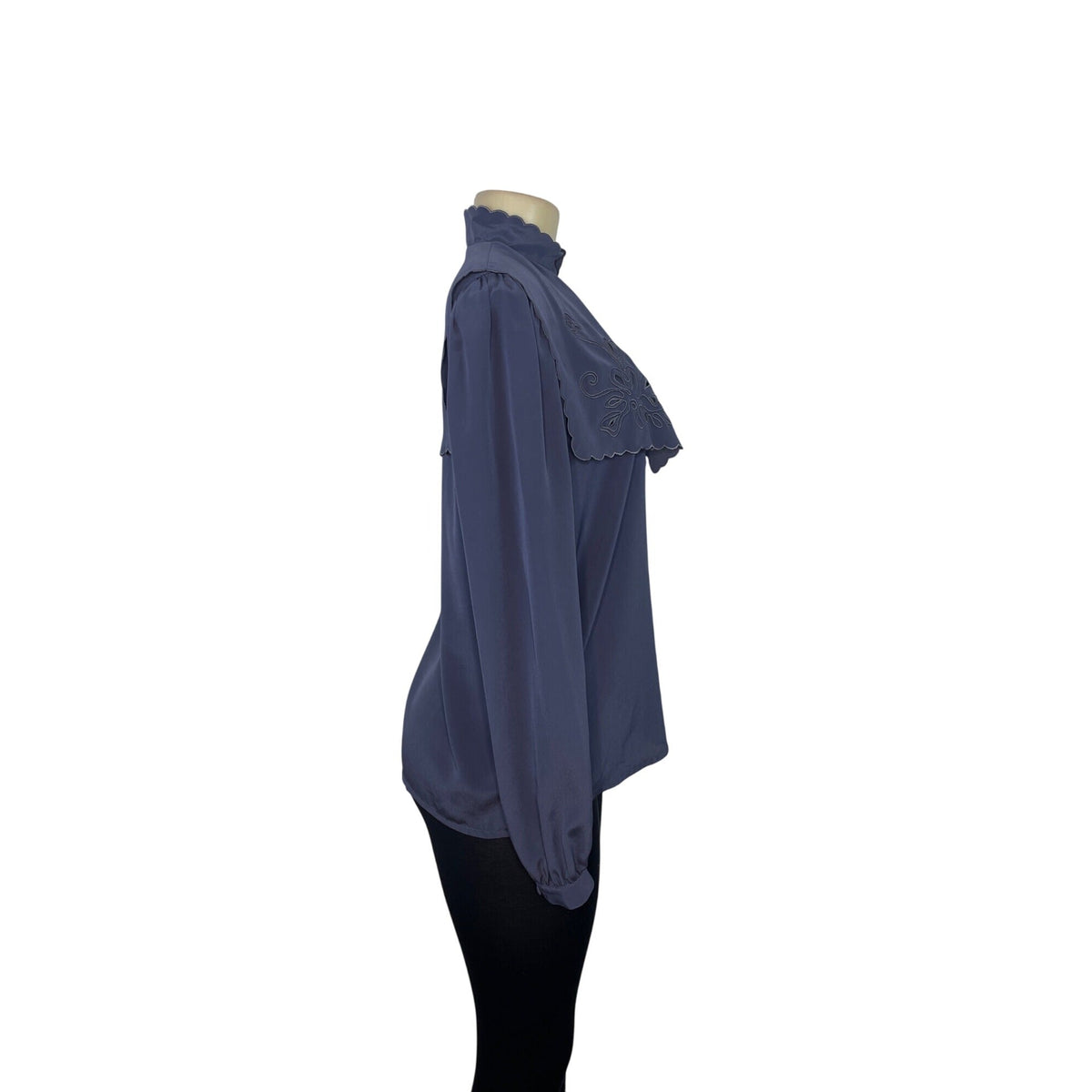 Vintage Ch Parienne Women's Gray Long Sleeve Scalloped Blouse With Sz 12