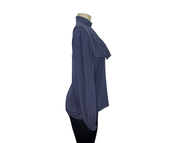 Vintage Ch Parienne Women's Gray Long Sleeve Scalloped Blouse With Sz 12