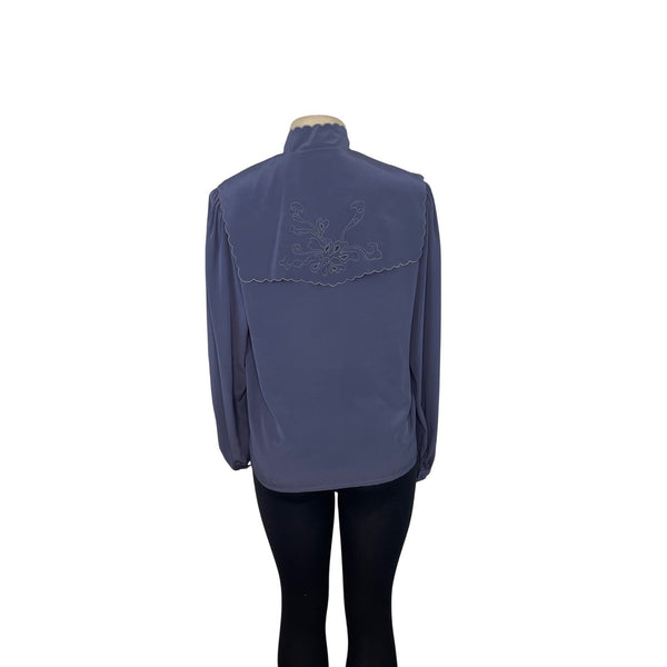 Vintage Ch Parienne Women's Gray Long Sleeve Scalloped Blouse With Sz 12