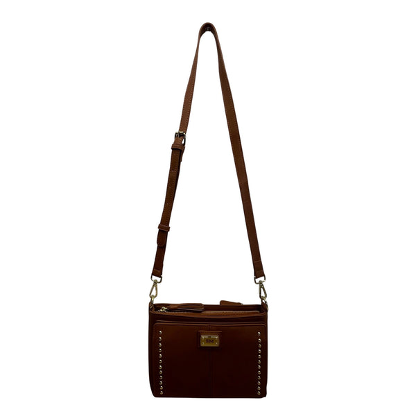 The Danbury Mint Women Brown Faux Leather Studded The Personalized Crossbody Bag