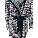 Anne Klein Womens Houndstooth Belted Cardigan Sweater S