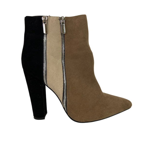 Remi Womens Black/Brown Suede Zipper Ankle Boots Size 8.5 Stylish