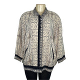 Vintage Peter Nygard Womens Jacket Beige Navy Baroque Print Elastic Hem Sz 14W