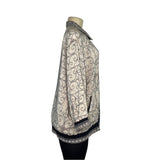 Vintage Peter Nygard Womens Jacket Beige Navy Baroque Print Elastic Hem Sz 14W