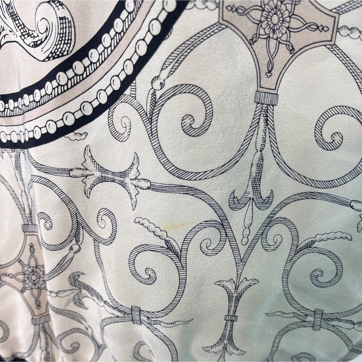 Vintage Peter Nygard Womens Jacket Beige Navy Baroque Print Elastic Hem Sz 14W