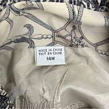 Vintage Peter Nygard Womens Jacket Beige Navy Baroque Print Elastic Hem Sz 14W