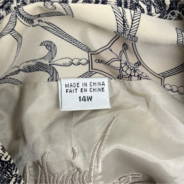 Vintage Peter Nygard Womens Jacket Beige Navy Baroque Print Elastic Hem Sz 14W