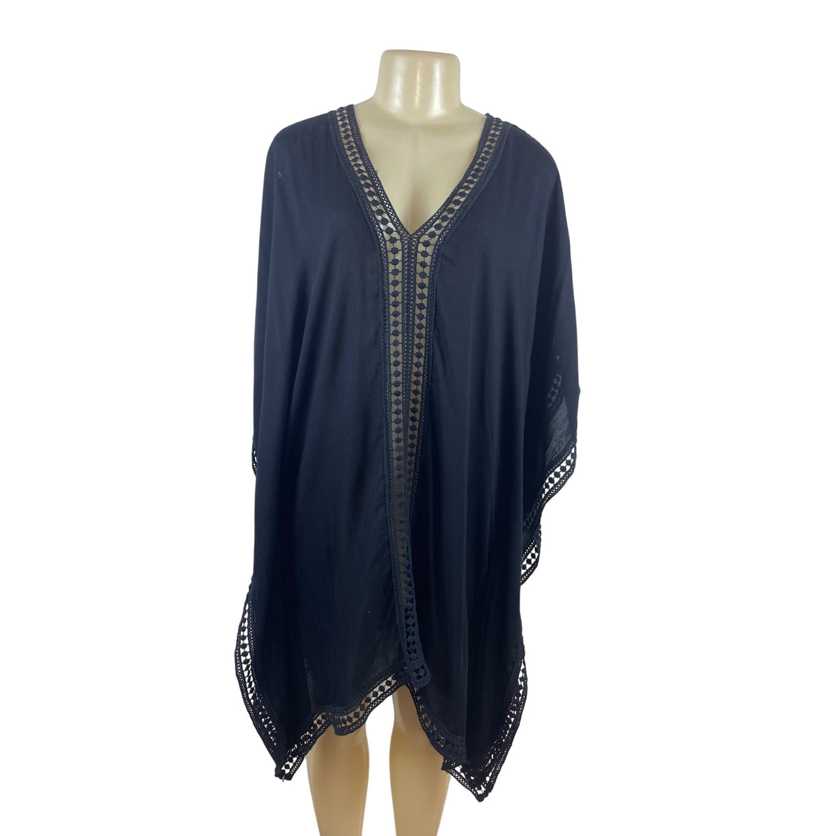 Tommy Bahama Black Poncho With Crochet Trim Size S/P