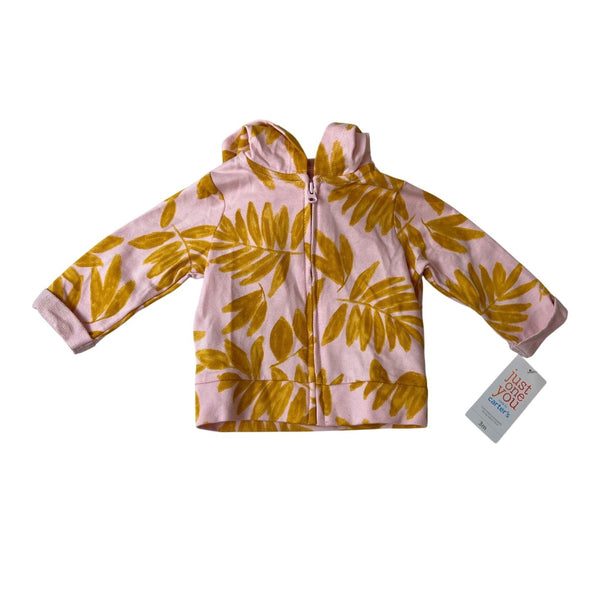 Carter's Baby Girls Pink & Yellow Leaf Hoodie Jacket Size 3M - NEW