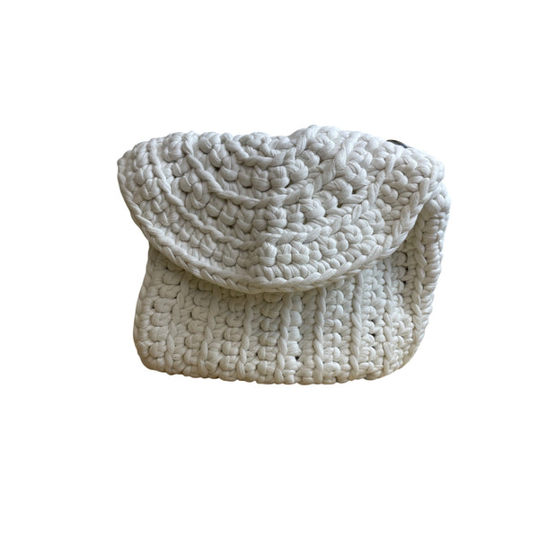 Handcrafted Womens White Knit Crochet Crossbody Bag With Chain Strap