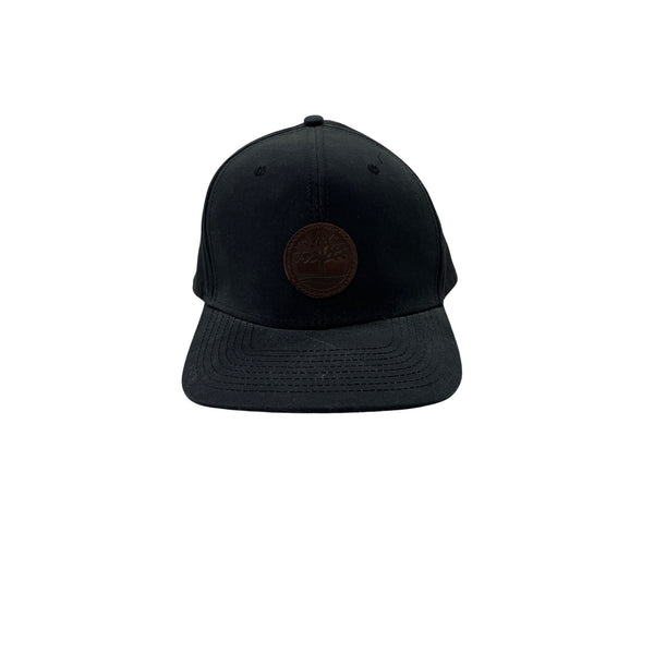 Timberland Unisex Black Cotton Adjustable Snapback Hat With Leather Logo Patch OSFM