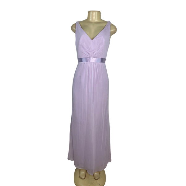 Davids Brida Lilac V-Neck Ruffle Back Crossbody Dress With Satin Waistband Size 6