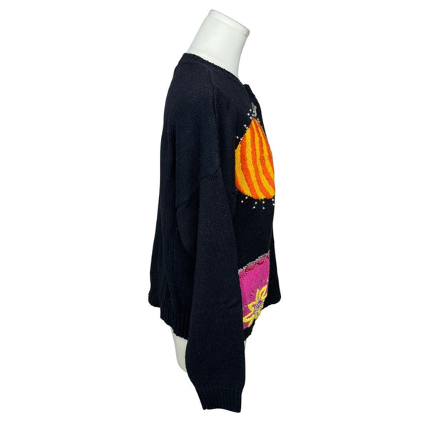Vintage Ann Wi Planet Themed Knitted Sweater With Sequin Buttons Sz L