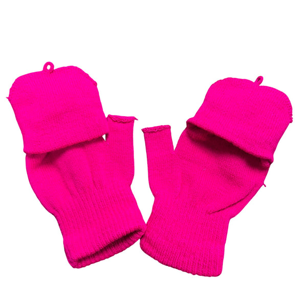 Convertible Knit Fingerless Gloves Pink Women Acrylic Warm Winter Accessories OS
