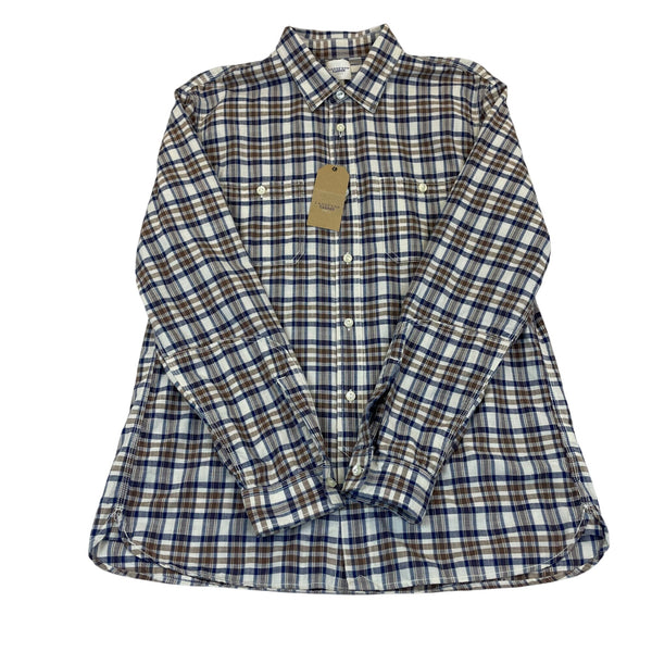 Lands End Mens Brown Plaid Button-Down Shirt Long Sleeve Collared Sz L - New