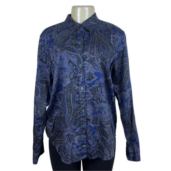 Ralph Lauren Womens Paisley Blue Button-Up Shirt Cotton Size XL