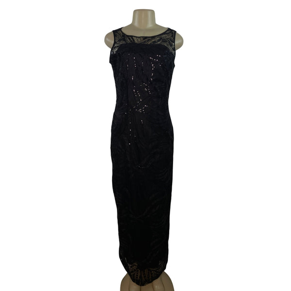 Black Sequin Sleeveless Long Evening Dress By Tahari Arthur S. Levine Size 8