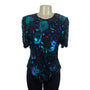 Laurence Kazan Vintage Black Sequin Floral Short Sleeve Top Size M