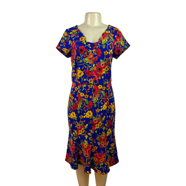 Shelby & Palmer Womens Floral Blue Short Sleeve Midi Dress Size 8