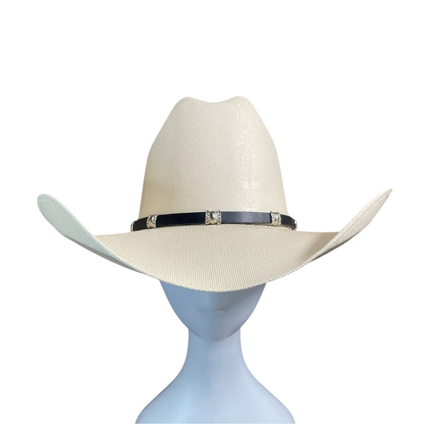 Lone Star White Western Cowboy Hat With Black Band & Silver Accents