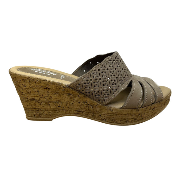 Spring Step Women’s Taupe Leather Laser-Cut Wedge Slide Sandals Size US 8.5