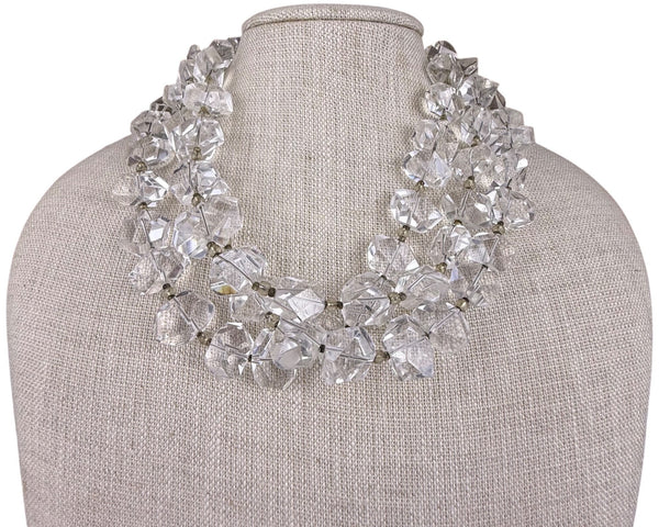 Vintage Crystal Clear Multi Strand Beaded Necklace Adjustable Chain Length