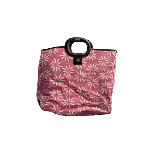 TitlePink Floral Canvas Tote Bag With Black Faux Leather Handles