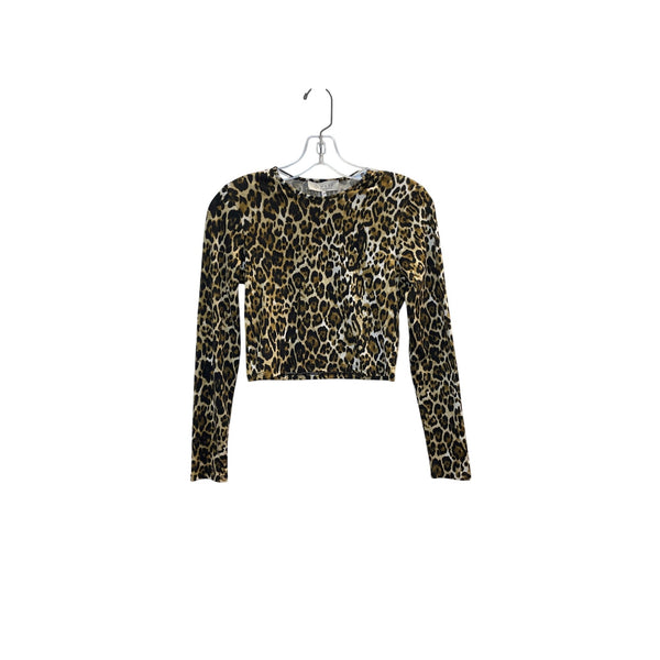 WAYF XS Leopard Print Long Sleeve Cropped Top Polyester/Spandex Lightweight Stretchy