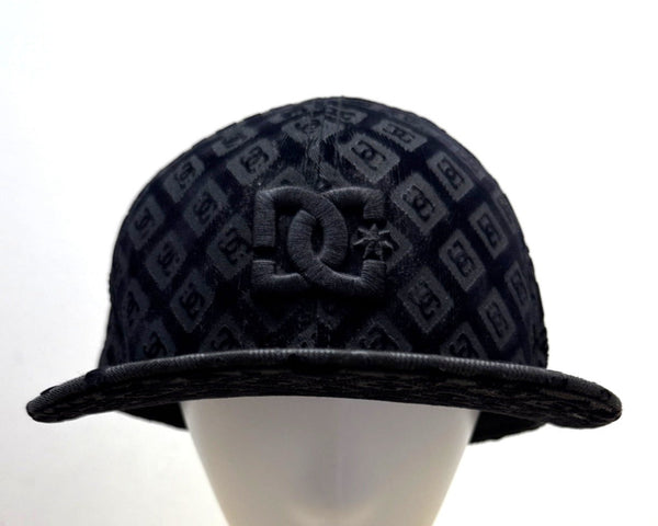 Y2K DC Shoes Black Monogrammed Baseball Cap New Era Embroidered Logo Size 7 3/8