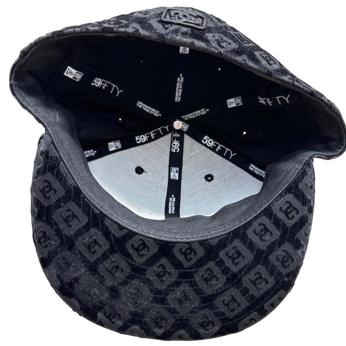 Y2K DC Shoes Black Monogrammed Baseball Cap New Era Embroidered Logo Size 7 3/8