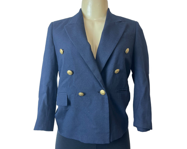 Nordstrom Women's Navy Blue Gold Tone Buttons Long Sleeve Blazer Sz 10
