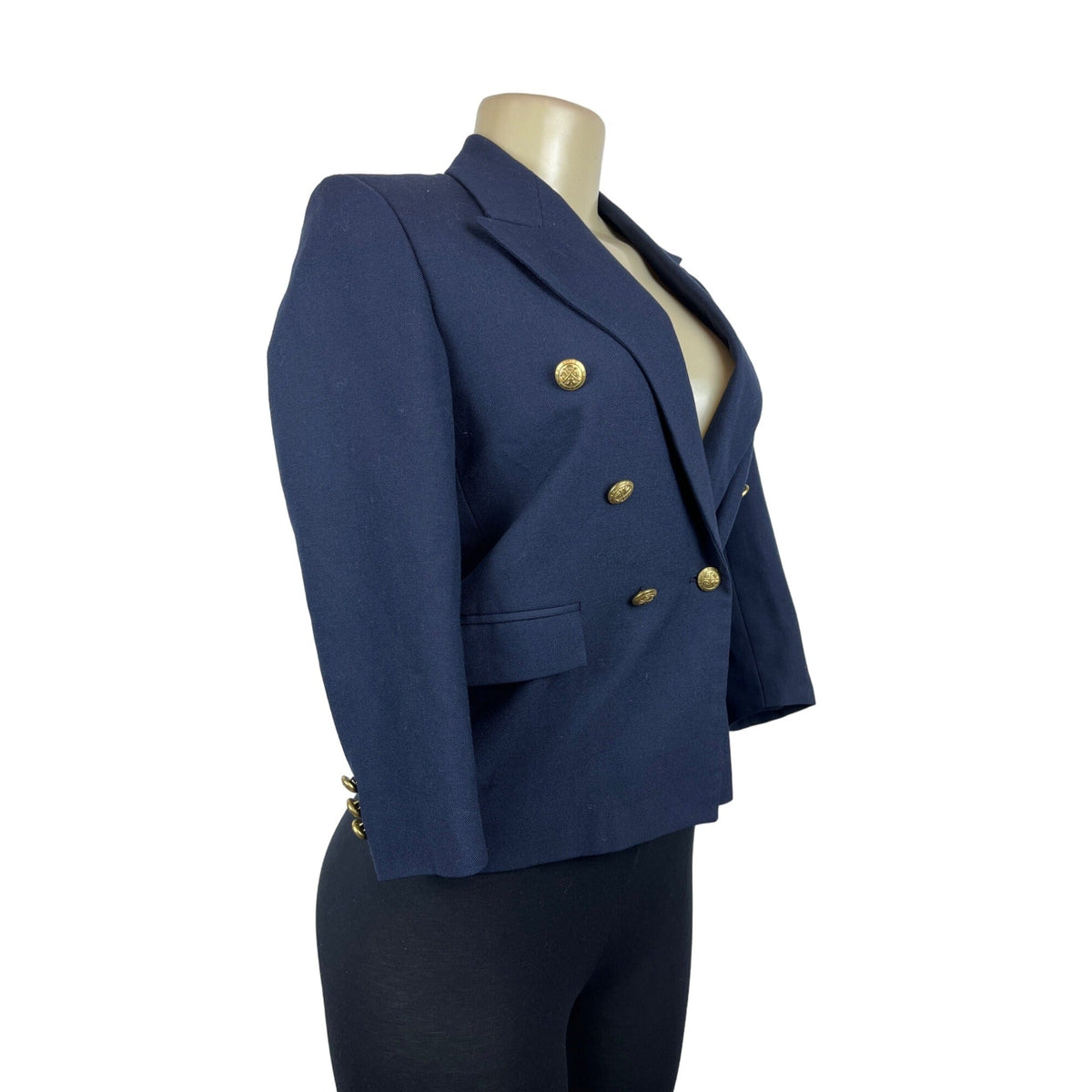Nordstrom Women's Navy Blue Gold Tone Buttons Long Sleeve Blazer Sz 10