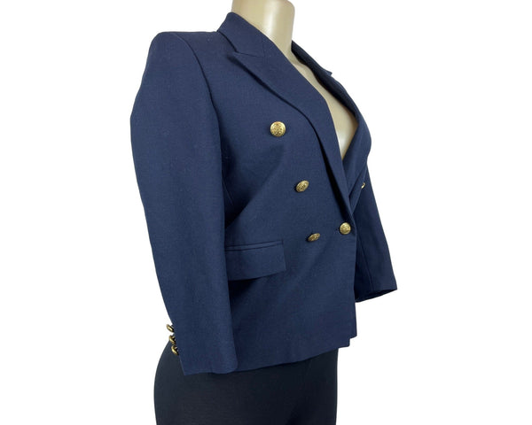 Nordstrom Women's Navy Blue Gold Tone Buttons Long Sleeve Blazer Sz 10