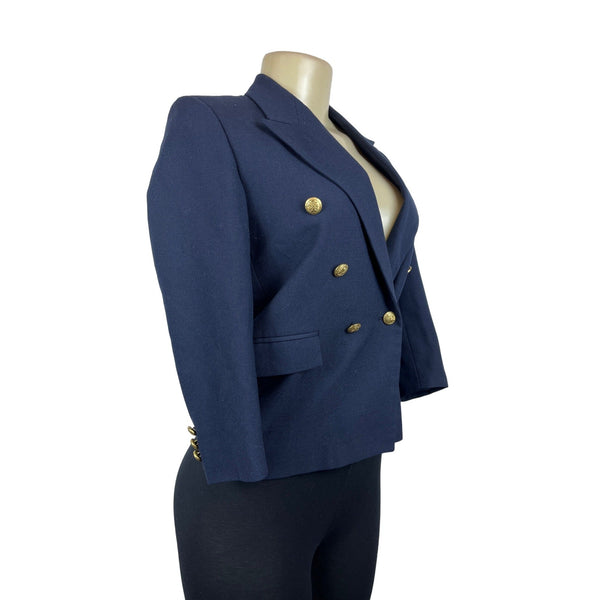 Nordstrom Women's Navy Blue Gold Tone Buttons Long Sleeve Blazer Sz 10