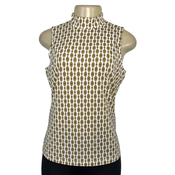 Carolina Belle Womens Sleeveless High-Neck Top With Chain Print Design Size S - New