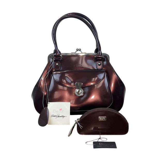 Beijo Brown Leather With Matching Coin Purse Set Twist Lock Women Handbag Size M