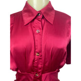 Vintage Women's Red Button Up Collar Shirt Dress Sz S