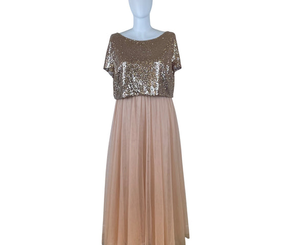 Revelry Women’s Rose Gold Sequin Top & Blush Pink Tulle Skirt Set Sz 4XL 28