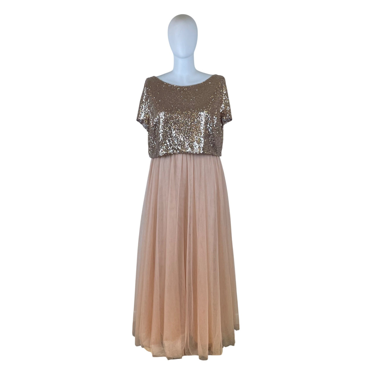 Revelry Women’s Rose Gold Sequin Top & Blush Pink Tulle Skirt Set Sz 4XL 28