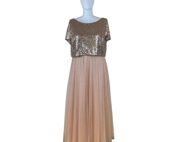 Revelry Women’s Rose Gold Sequin Top & Blush Pink Tulle Skirt Set Sz 4XL 28
